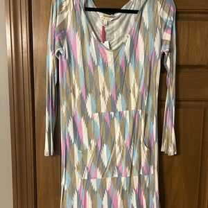 All For Color Blue Pink Tan Long Sleeve Cover Up